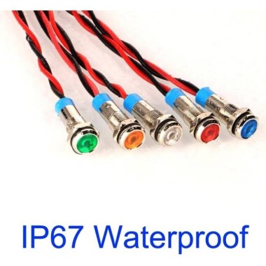 6mm 10-24V Beyaz LED Metal Sinyal Lambası 15cm Kablolu - Metal İndicator Light - 3