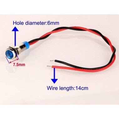 6mm 10-24V Kırmızı LED Metal Sinyal Lambası 15cm Kablolu - Metal İndicator Light - 4