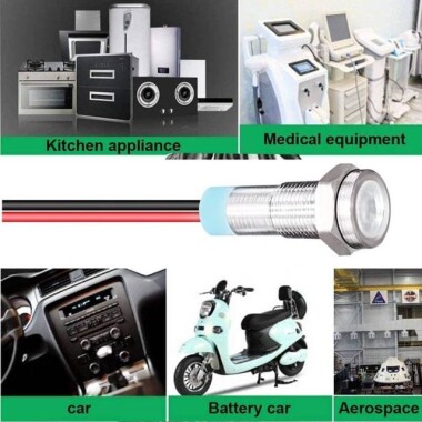 6mm 220V Beyaz LED Metal Sinyal Lambası 15cm Kablolu - Metal İndicator Light - 5