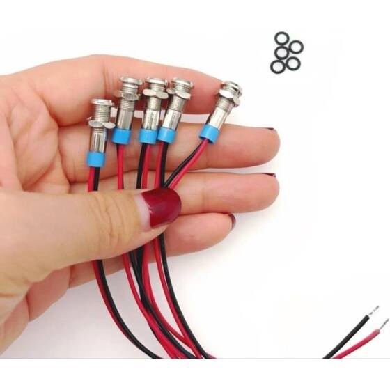 6mm 220V Mavi LED Metal Sinyal Lambası 15cm Kablolu - Metal İndicator Light - 5