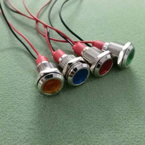 6mm 3-9V Mavi LED Metal Sinyal Lambası 15cm Kablolu - Metal İndicator Light - 3