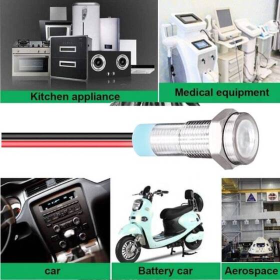 8mm 10-24V Beyaz LED Metal Sinyal Lambası 15cm Kablolu - Metal İndicator Light - 5