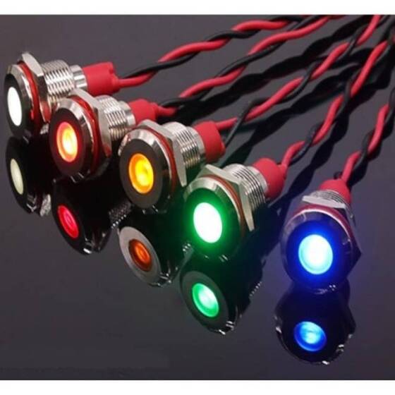 8mm 10-24V Mavi LED Metal Sinyal Lambası 15cm Kablolu - Metal İndicator Light - 4