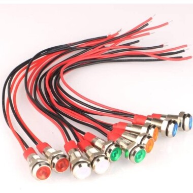 8mm 10-24V Yeşil LED Metal Sinyal Lambası 15cm Kablolu - Metal İndicator Light - 2