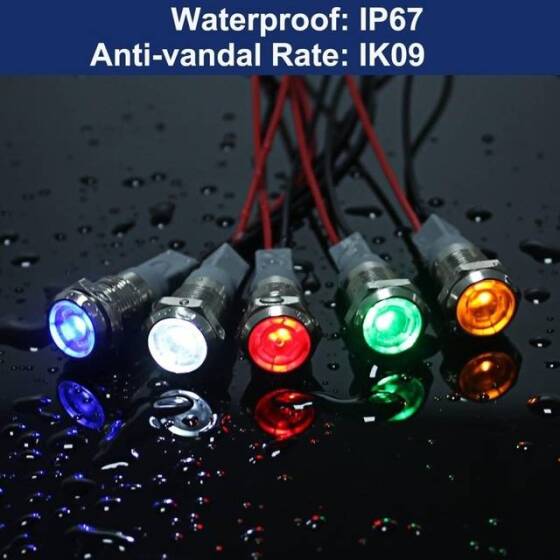 8mm 220V Beyaz LED Metal Sinyal Lambası 15cm Kablolu - Metal İndicator Light - 4