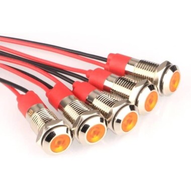 8mm 3-9V Mavi LED Metal Sinyal Lambası 15cm Kablolu - Metal İndicator Light - 1