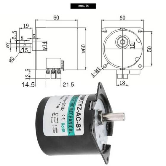 AC 110V 14W 25RPM 60KTYZ Senkron Motor Kalıcı Mıknatıslı - 4