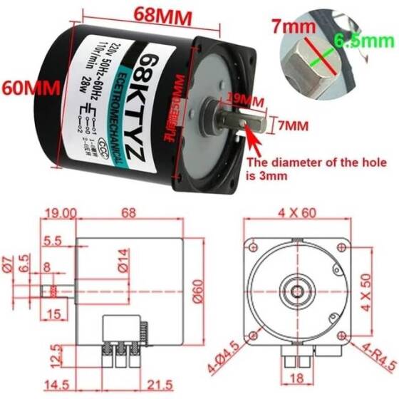 AC 110V 28W 2.5RPM 68KTYZ Senkron Motor Kalıcı Mıknatıslı - 3