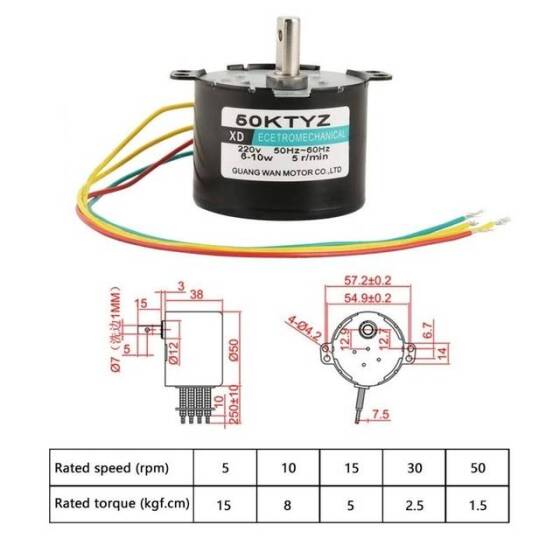 AC 220V 4W 15RPM 49KTYZ Senkron Motor Kalıcı Mıknatıslı - 3