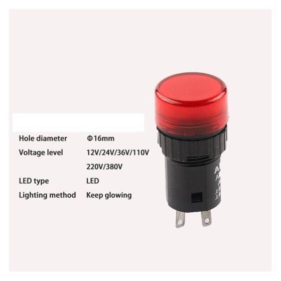 AD16-16E 16mm 380V AC LED Işıklı Kırmızı Sinyal Lambası - 4