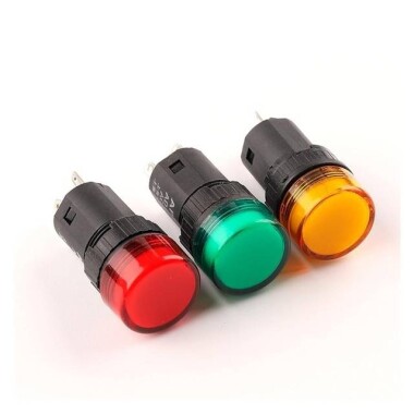 AD16-16E 16mm AC/DC 12V LED Işıklı Beyaz Sinyal Lambası - 2