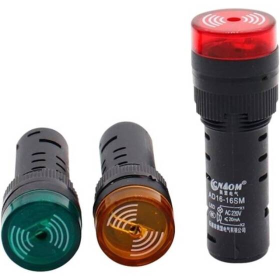 AD16-16SM 16mm 110V Sarı Işıklı Buzzer - Buzzerlı Sinyal Göstergesi - 2