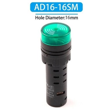 AD16-16SM 16mm 220V Yeşil Işıklı Buzzer - Buzzerlı Sinyal Göstergesi - 2