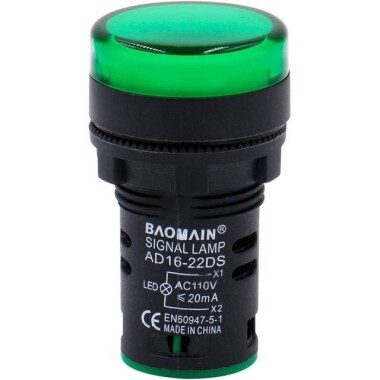 AD16-22DS 22mm 220V AC LED Işıklı Yeşil Sinyal Lambası - 2