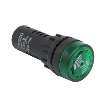 AD16-22SM 22mm 12V Yeşil Işıklı Buzzer - Buzzerlı Sinyal Göstergesi - 1