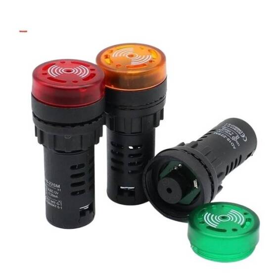 AD16-22SM 22mm 380V Yeşil Işıklı Buzzer - Buzzerlı Sinyal Göstergesi - 2