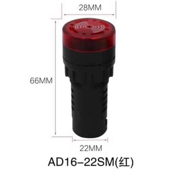 AD16-30SM 30mm 110V Kırmızı Işıklı Buzzer - Buzzerlı Sinyal Göstergesi - 2