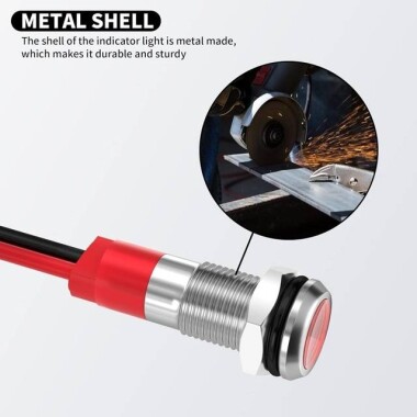 AD22C-12 12mm 12V Kırmızı LED Metal Sinyal Lambası - Metal İndicator Light - 3