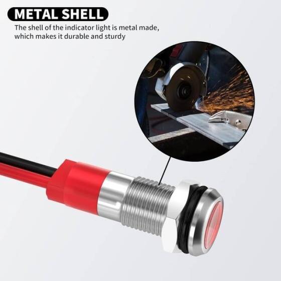 AD22C-12 12mm 12V Kırmızı LED Metal Sinyal Lambası - Metal İndicator Light - 3