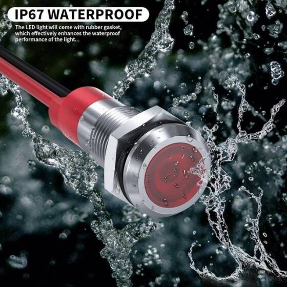 AD22C-12 12mm 12V Kırmızı LED Metal Sinyal Lambası - Metal İndicator Light - 5