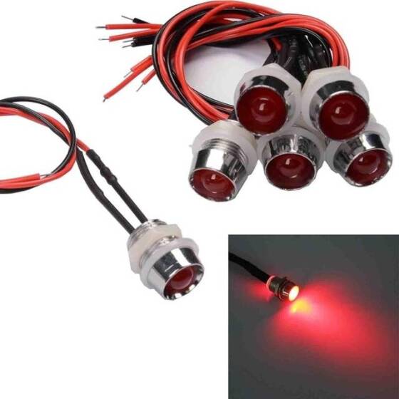 AD22C-12 12mm 24V Kırmızı LED Metal Sinyal Lambası - Metal İndicator Light - 1