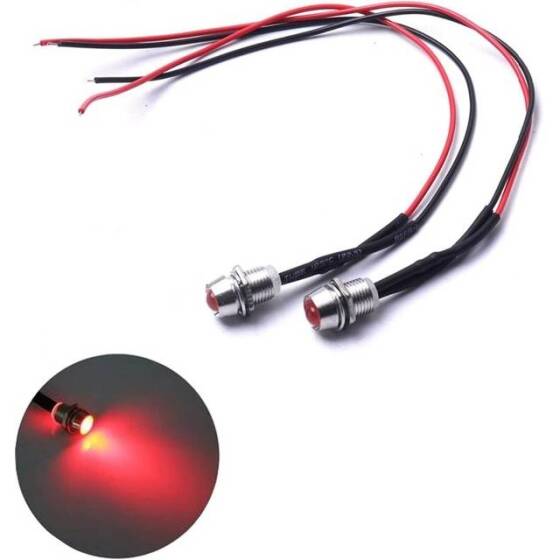 AD22C-12 12mm 24V Kırmızı LED Metal Sinyal Lambası - Metal İndicator Light - 4