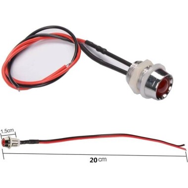 AD22C-12 12mm 24V Kırmızı LED Metal Sinyal Lambası - Metal İndicator Light - 5