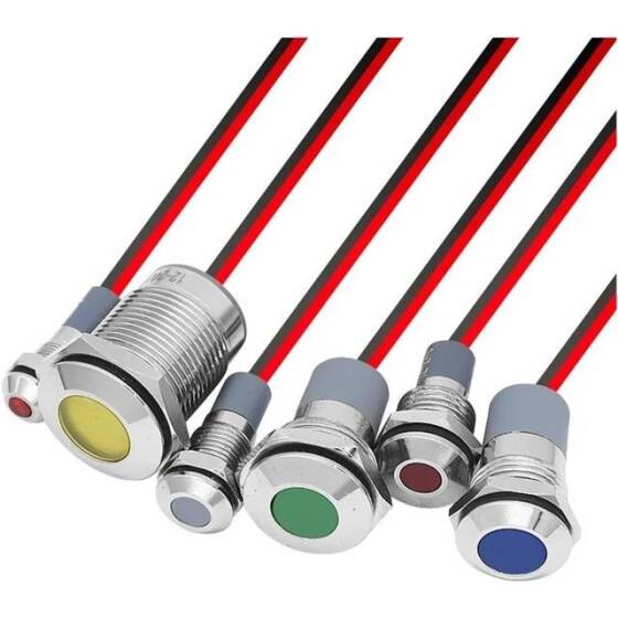 AD22C-14 14mm 6V Beyaz LED Metal Sinyal Lambası - Metal İndicator Light - 2