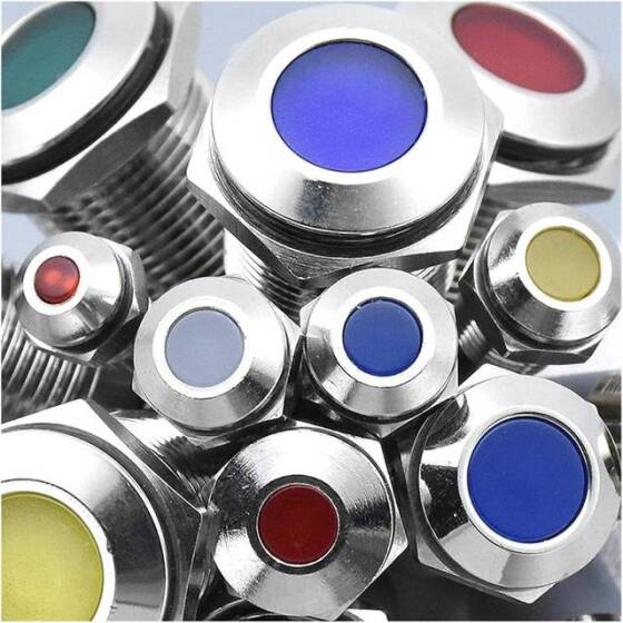 AD22C-14 14mm 6V Beyaz LED Metal Sinyal Lambası - Metal İndicator Light - 3