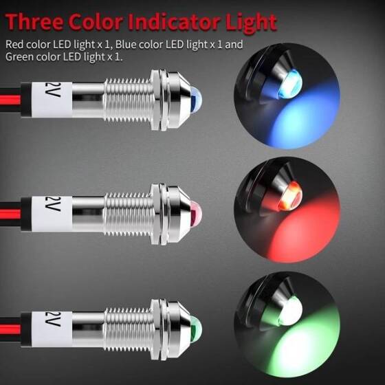 AD22C-16 16mm 12V Beyaz LED Metal Sinyal Lambası - Metal İndicator Light - 3