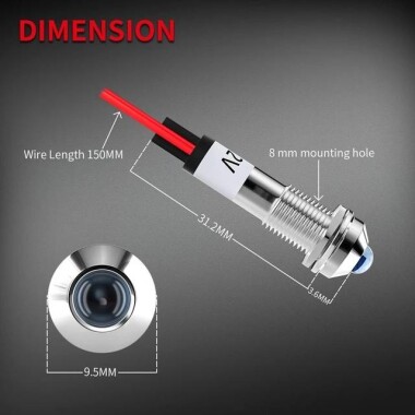 AD22C-16 16mm 220V Kırmızı LED Metal Sinyal Lambası - Metal İndicator Light - 2