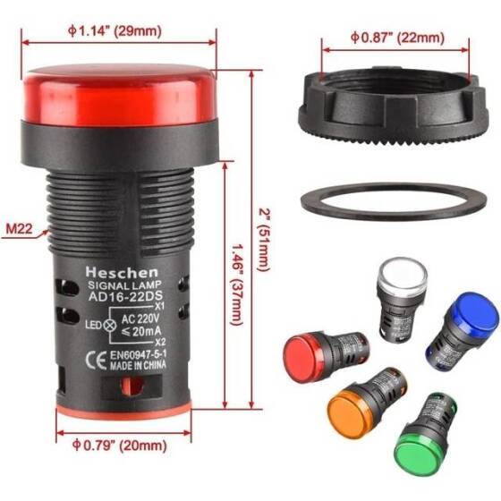 AD22C-16 16mm 220V Mavi LED Metal Sinyal Lambası - Metal İndicator Light - 5