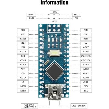 Arduino Nano V3.0 CH340 Geliştirme Kartı - Atmega328P - 8