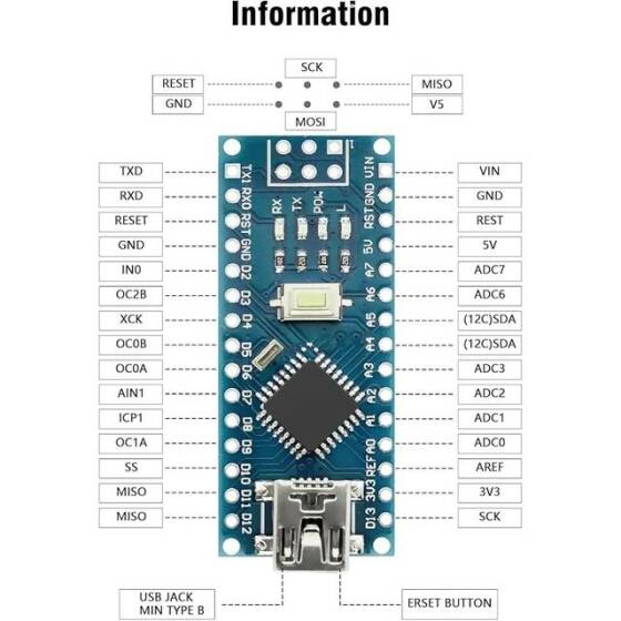 Arduino Nano V3.0 CH340 Geliştirme Kartı - Atmega328P - 8