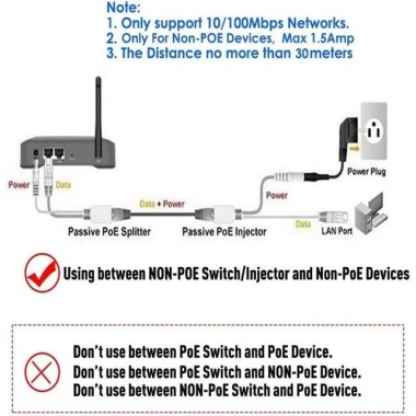 Beyaz 12V PoE Enjektör Adaptör Kablosu DC Dişi Fiş - 5
