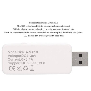 Beyaz KWS-MX19 USB Test Cihazı DC4V-30V 0-5A Akım Gerilim Ölçer Zamanlama Ampermetre - 4