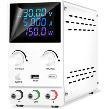 Beyaz SPPS-B305D 30V 5A Renkli Ekranlı Çift Düğmeli DC Ayarlı Güç Kaynağı 110V US Fişli - 1