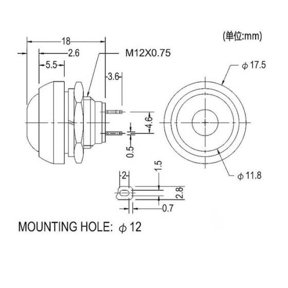 Beyaz Su Geçirmez PBS-33B 12mm 2 Pin Kendinden Sıfırlamalı Mini Yuvarlak Buton - 2