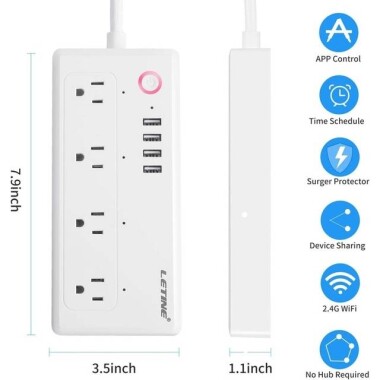 Beyaz Tuya Wifi Akıllı Güç Şeridi 2 Usb AC Fiş 15A 1.8 M Alexa Google Home US Fişli İçin - 2