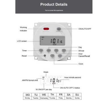 CN101A 12V LCD Dijital Zamanlayıcı Programlanabilir Zaman Anahtarı - Pilli - 6