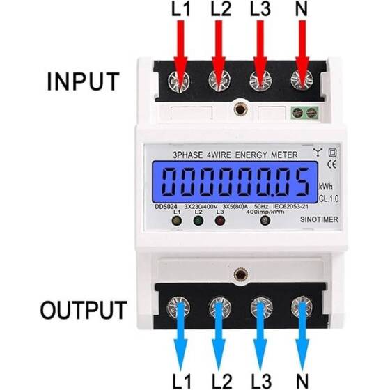 DDS024 3 Faz 4 Kablolu Elektronik Güç Tüketimi Enerji Ölçer 5-80A 380V AC 50Hz LCD Arka Işık Ekranı - 3