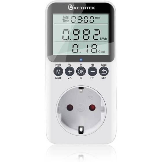 Dijital LCD Güç Ölçer Soket Güç Analizörü EU Fişli 230V 16A 3680W Pilli - 1