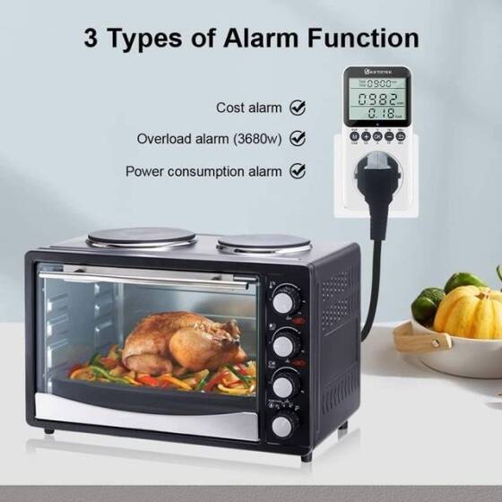 Dijital LCD Güç Ölçer Soket Güç Analizörü EU Fişli 230V 16A 3680W Pilli - 4