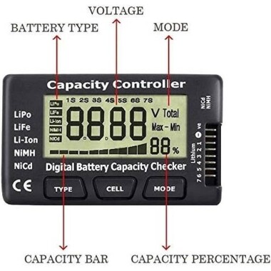 Dijital Pil Kapasite Kontrol Cihazı Lipo Li-Ion Nicd Nimh Batarya Voltaj Test Ölçer - 3