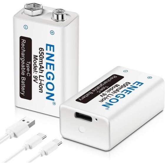 Doublepow 9V 650MAH Usb 6F22 Şarj Edilebilir Lityum Pil-30CM Usb Kablosu Dahil - 1