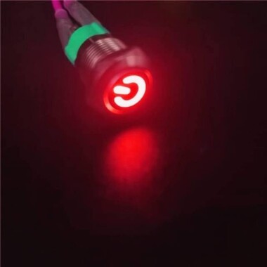 Düz Kafa 12mm 12-24V Kırmızı Led Işıklı Su Geçirmez Kendinden Kilitli Metal Push Buton - 1