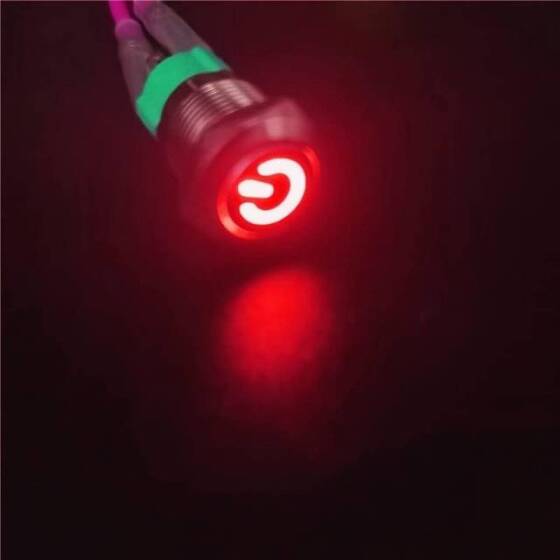 Düz Kafa 12mm 12-24V Kırmızı Led Işıklı Su Geçirmez Kendinden Kilitli Metal Push Buton - 1