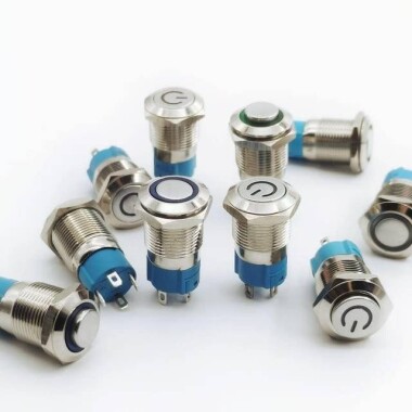 Düz Kafa 12mm 12-24V Kırmızı Led Işıklı Su Geçirmez Kendinden Kilitli Metal Push Buton - 2