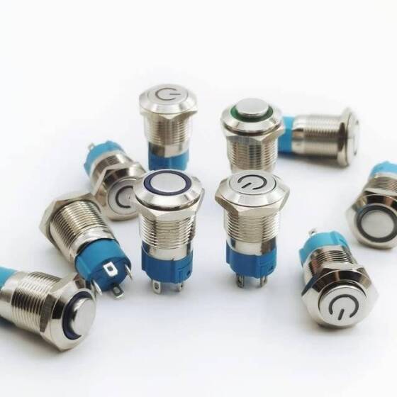 Düz Kafa 12mm 12-24V Kırmızı Led Işıklı Su Geçirmez Kendinden Kilitli Metal Push Buton - 2