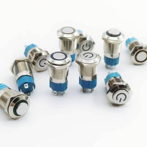 Düz Kafa 12mm 12-24V Kırmızı Led Işıklı Su Geçirmez Kendinden Kilitli Metal Push Buton - 3